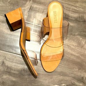 SCHUTZ Clear slide low heel Sandals Women’s Size 7.5 ; Eur 37.5